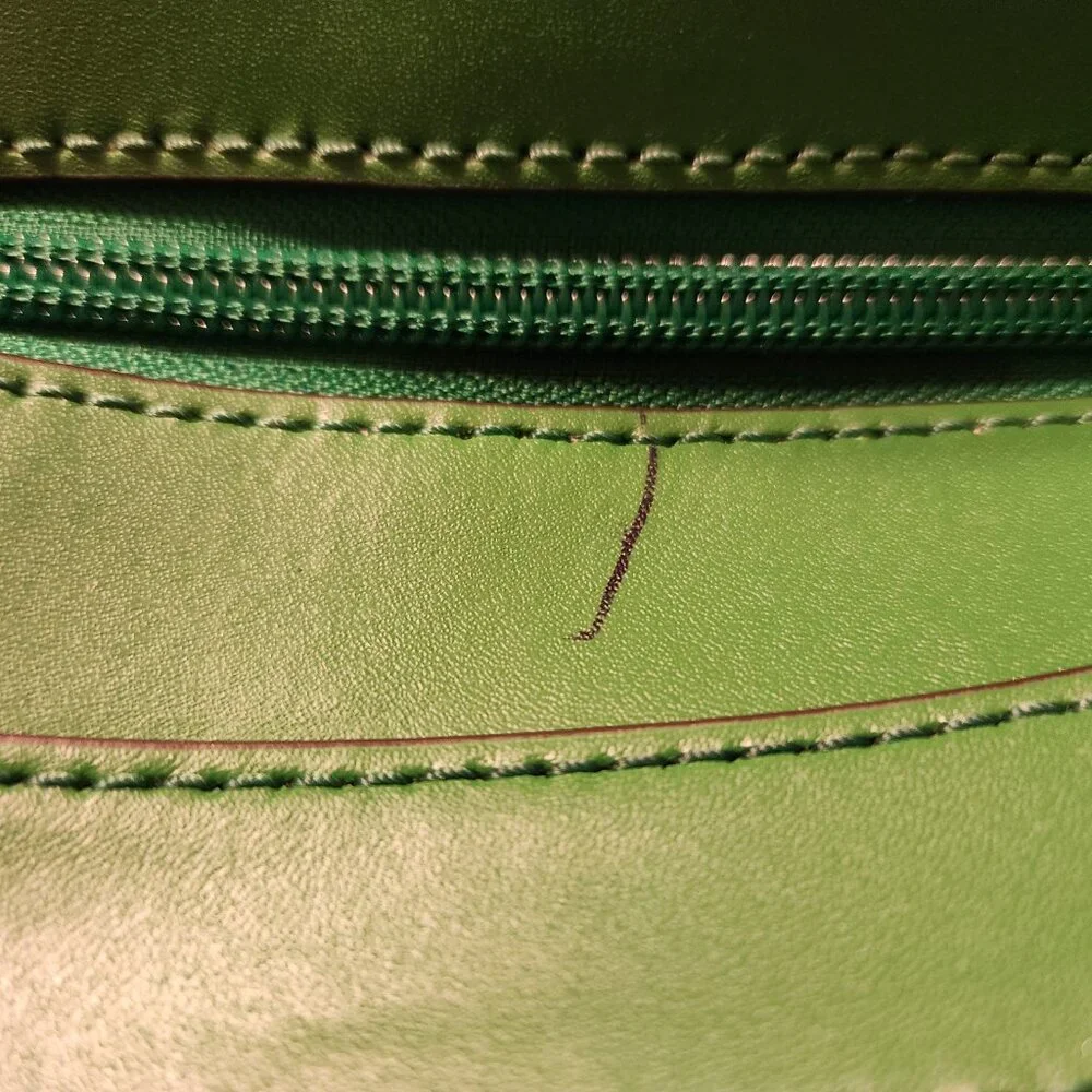 Kate Spade Tanya Tote Bag Green Leather W/ Blue Straps